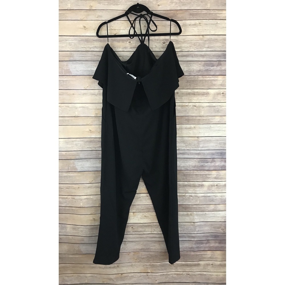 Glamorous Jumpsuit Womens‎ US 22 Black Crepe Stretch Ruffle Neck Halter Ankle